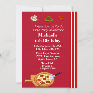 Pizza Party Birthday Invitation Kaart