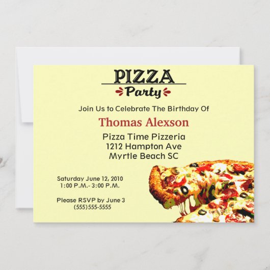 Pizza Party Birthday Invitation Kaart (Voorkant)