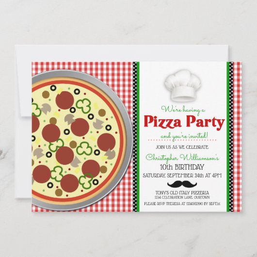 Pizza Party Birthday Invitation Kaart (Voorkant)
