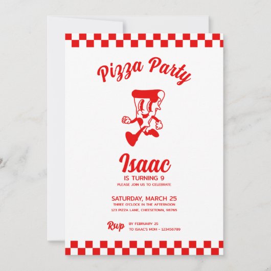 Pizza Party Birthday Invitation Kaart (Voorkant)