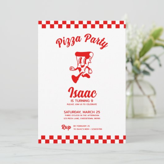 Pizza Party Birthday Invitation Kaart (Staand voorkant)