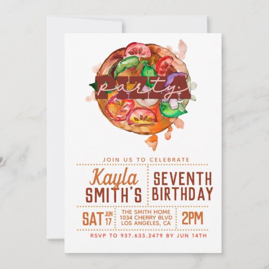 Pizza Party Birthday Invitation Kaart (Voorkant)