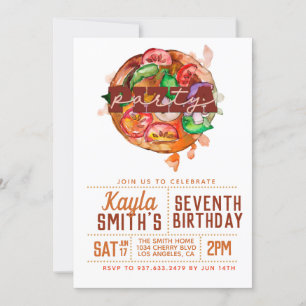 Pizza Party Birthday Invitation Kaart
