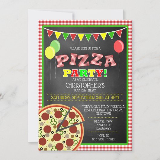 Pizza Party Birthday Invitation Kaart (Voorkant)