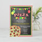 Pizza Party Birthday Invitation Kaart (Staand voorkant)