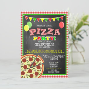 Pizza Party Birthday Invitation Kaart