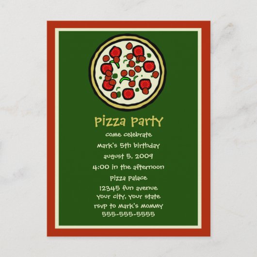 Pizza Party Birthday Invitation Uitnodiging Briefkaart (Voorkant)