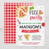 Pizza Party Birthday Invitations Boy Girl Kaart (Voorkant / Achterkant)