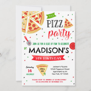 Pizza Party Birthday Invitations Boy Girl Kaart