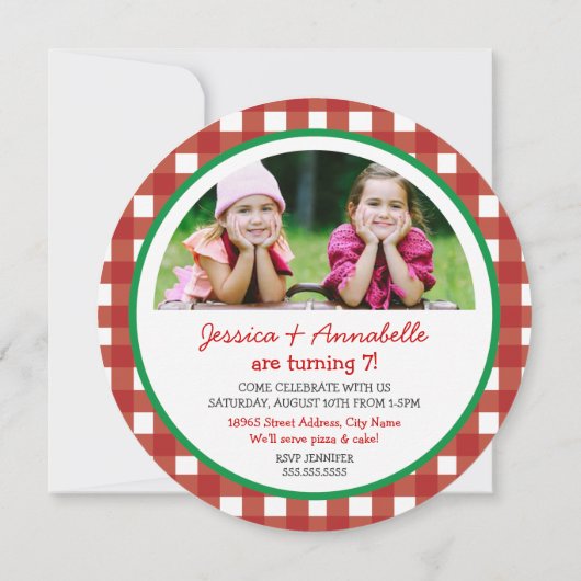 Pizza Party Birthday Invite Kaart (Achterkant)