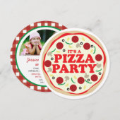 Pizza Party Birthday Invite Kaart (Voorkant / Achterkant)