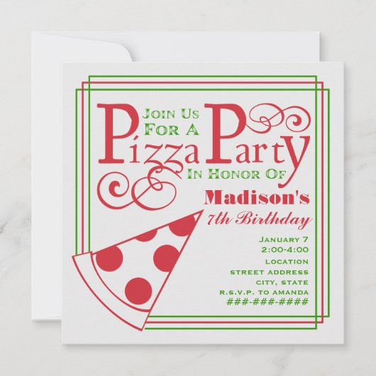 Pizza Party Birthday Kaart (Voorkant)