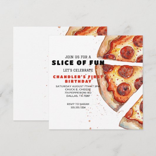 Pizza Party Birthday Kaart (Voorkant / Achterkant)