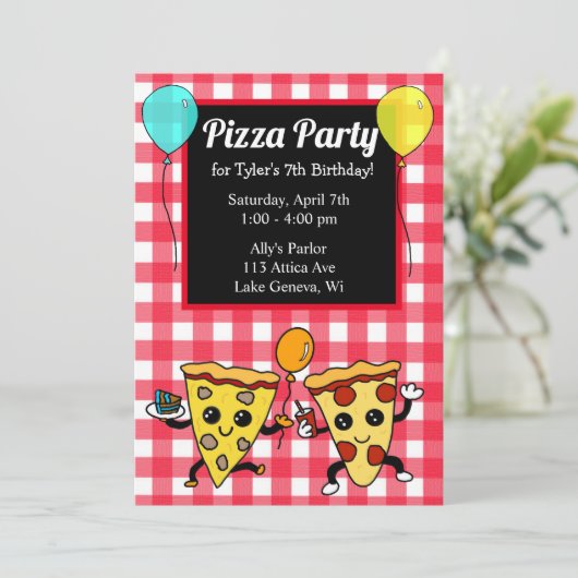 Pizza Party Birthday Kaart (Staand voorkant)