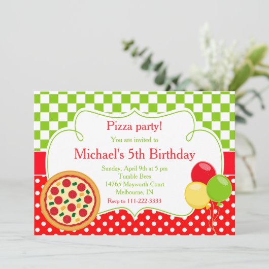 Pizza Party Birthday Kaart (Staand voorkant)