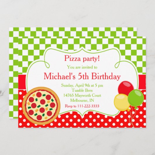 Pizza Party Birthday Kaart (Voorkant / Achterkant)