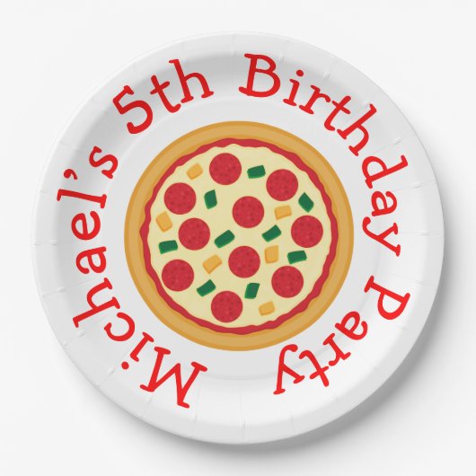 Pizza Party Birthday Papieren Bordje (Voorkant)