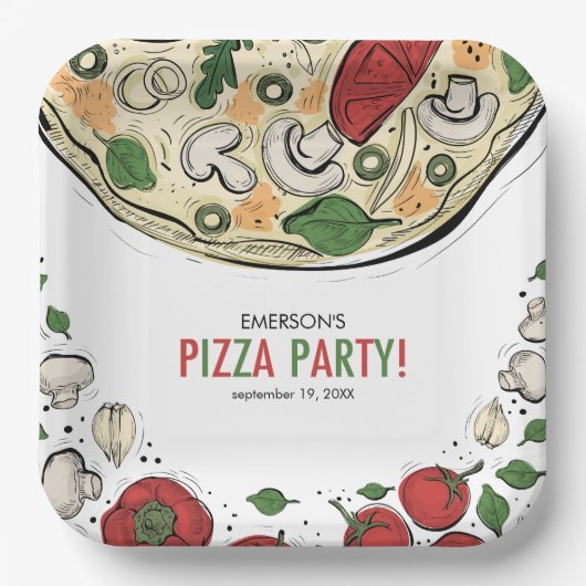 Pizza Party Birthday Papieren Bordje (Voorkant)