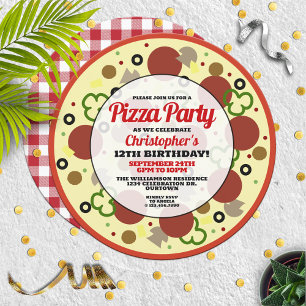 Pizza Party Birthday Party Invitation Kaart