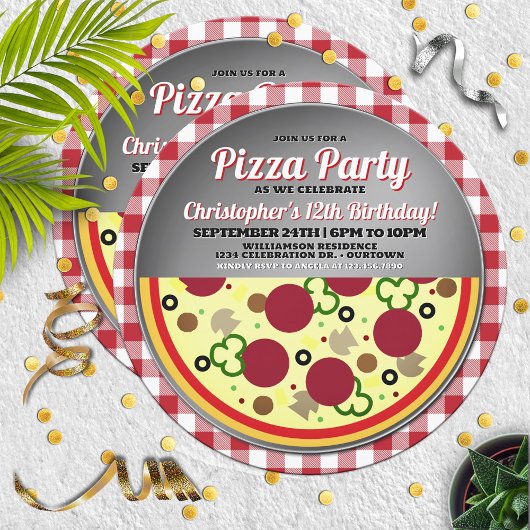 Pizza Party Birthday Party Invitation Kaart
