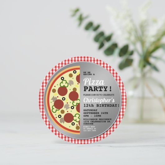 Pizza Party Birthday Party Invitation Kaart (Staand voorkant)