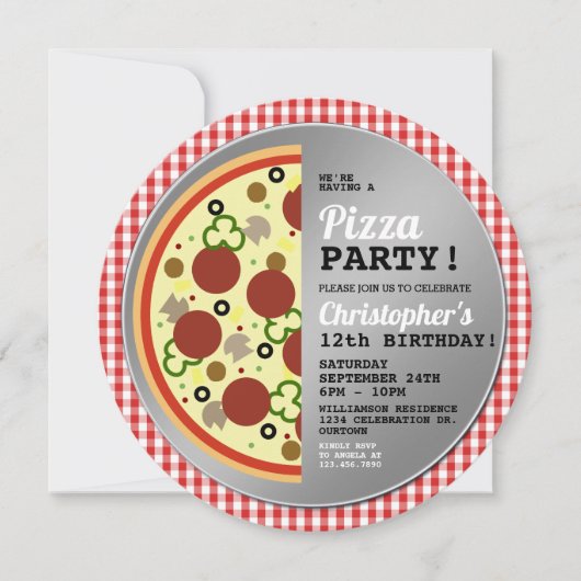 Pizza Party Birthday Party Invitation Kaart (Voorkant)