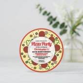 Pizza Party Birthday Party Invitation Kaart (Staand voorkant)