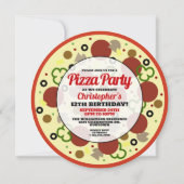 Pizza Party Birthday Party Invitation Kaart (Voorkant)