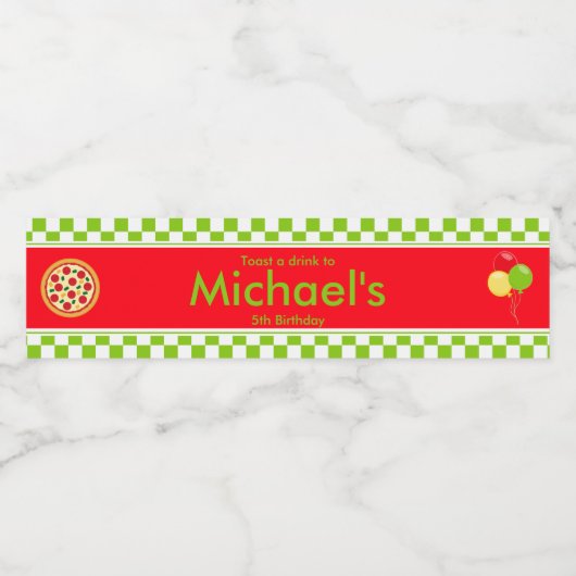 Pizza Party Birthday Waterfles Etiket (Enkel label)