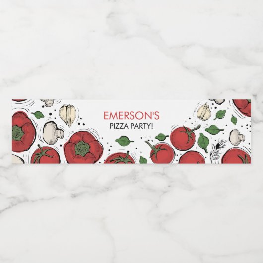 Pizza Party Birthday Waterfles Etiket (Enkel label)