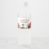 Pizza Party Birthday Waterfles Etiket (Voorkant)