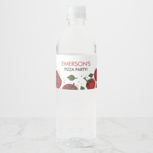 Pizza Party Birthday Waterfles Etiket (Voorkant)
