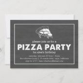 Pizza Party Black & White Chalkboard Birthday Kaart (Voorkant)