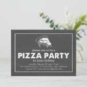 Pizza Party Black & White Chalkboard Birthday Kaart (Staand voorkant)