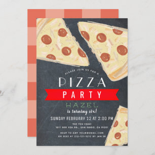 Pizza Party Chalkboard Red Gingham Birthday Kaart