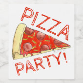 Pizza Party Cheese Pepperoni Pie Slice Pizzeria Wijn Etiket (Enkel label)