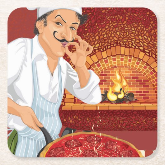 Pizza Party Chef Papier Onderzetter - SRF (Voorkant)