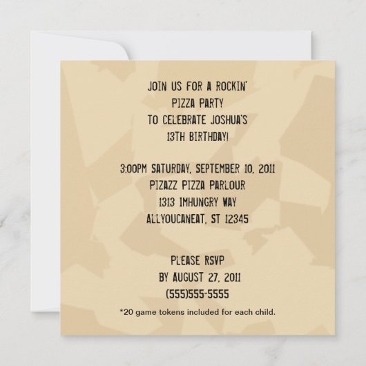 Pizza Party Child's Birthday Invitation Kaart (Achterkant)