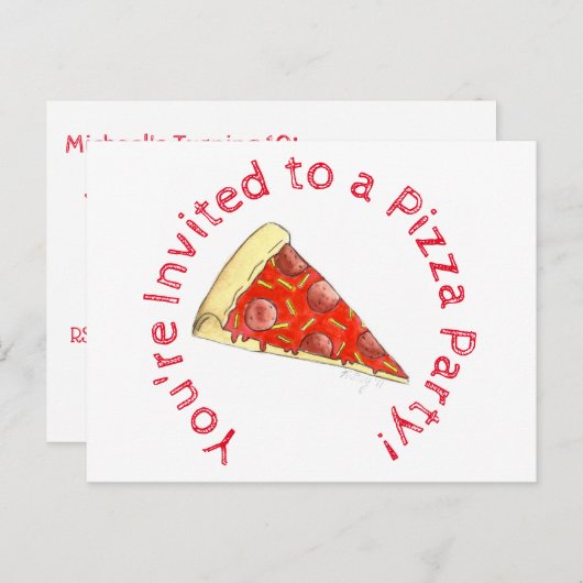 Pizza Party Child's Birthday Invitation Uitnodiging Briefkaart (Voorkant / Achterkant)