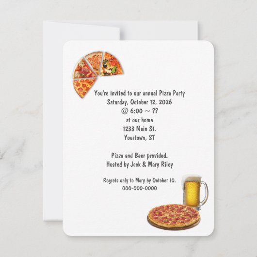 Pizza Party en Bier Uitnodiging (Achterkant)