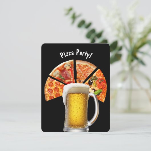 Pizza Party en Bier Uitnodiging (Staand voorkant)