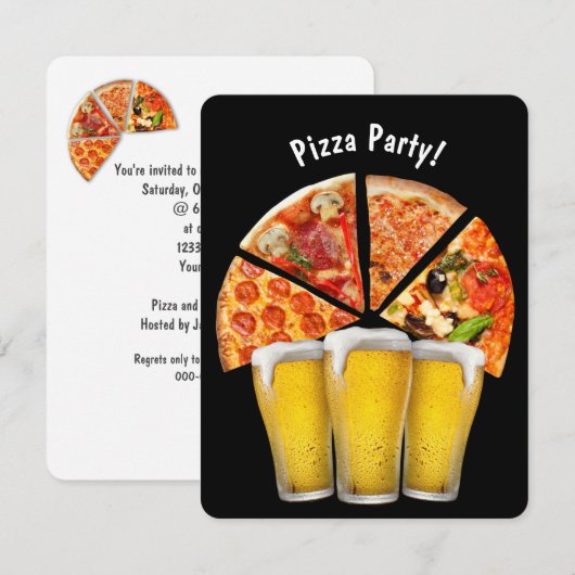 Pizza Party en Bier Uitnodiging (Voorkant / Achterkant)