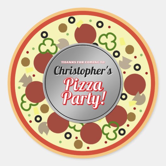 Pizza Party Favoriet Dank u Stickers (Voorkant)