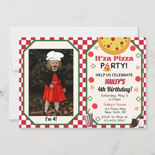 Pizza Party Foto uitnodiging (Voorkant)