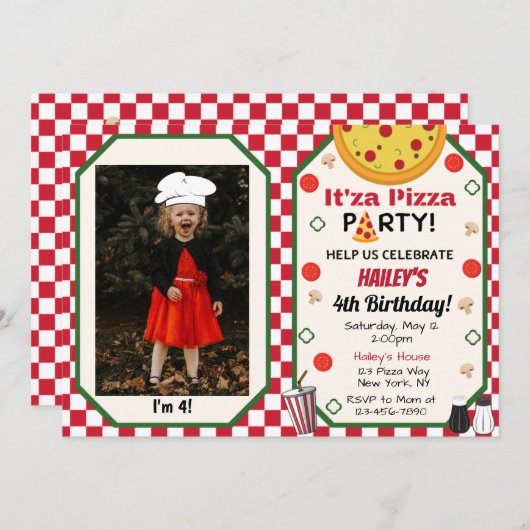 Pizza Party Foto uitnodiging (Voorkant / Achterkant)