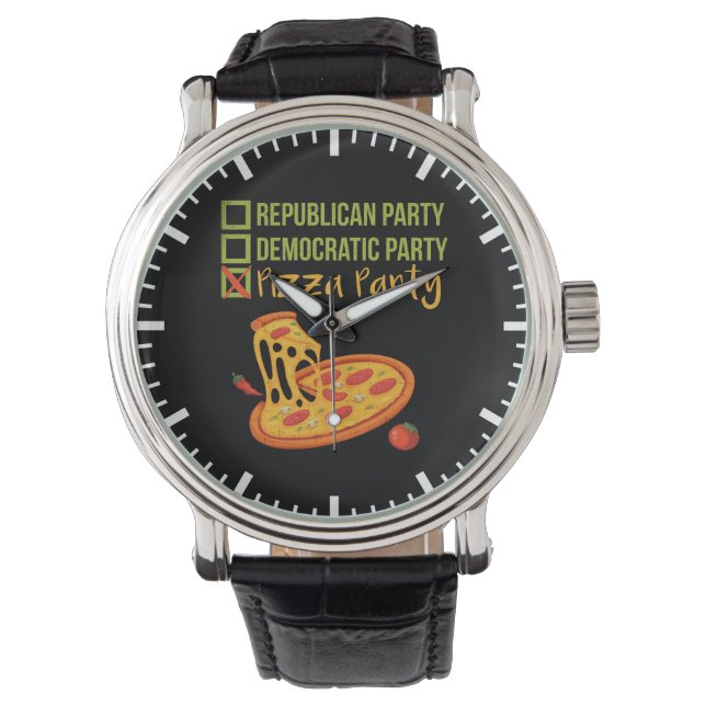 Pizza Party - Grappige nieuwigheid Stemmen Politie Horloge (Voorkant)