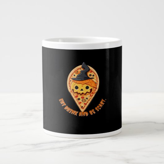 Pizza Party Halloween Pumpkin Witch Hat Essential Grote Koffiekop (Voorkant)