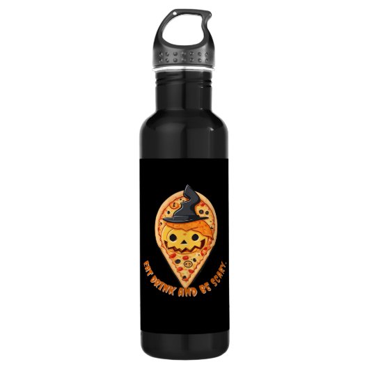 Pizza Party Halloween Pumpkin Witch Hat Essential Waterfles (Voorkant)