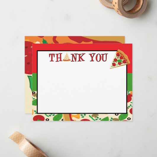 Pizza Party - Hartelijk dank Notitiekaartje (Voorkant / Achterkant in situ)