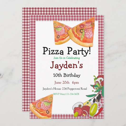 Pizza Party Invitation, Editable Pizza Invite, 5x7 Kaart (Voorkant / Achterkant)